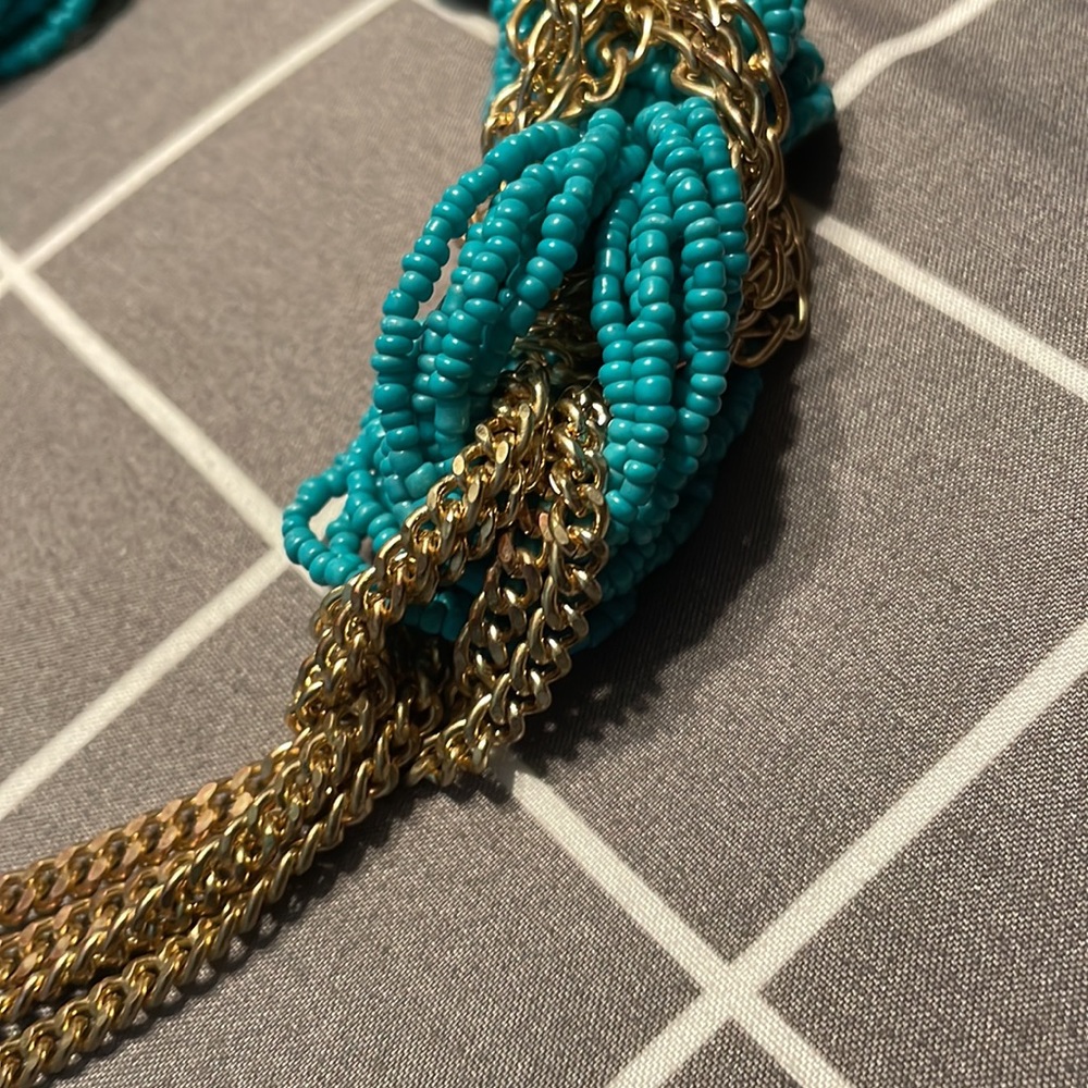 Turquoise & Gold Roped Statement Necklace - Picture 5 of 5